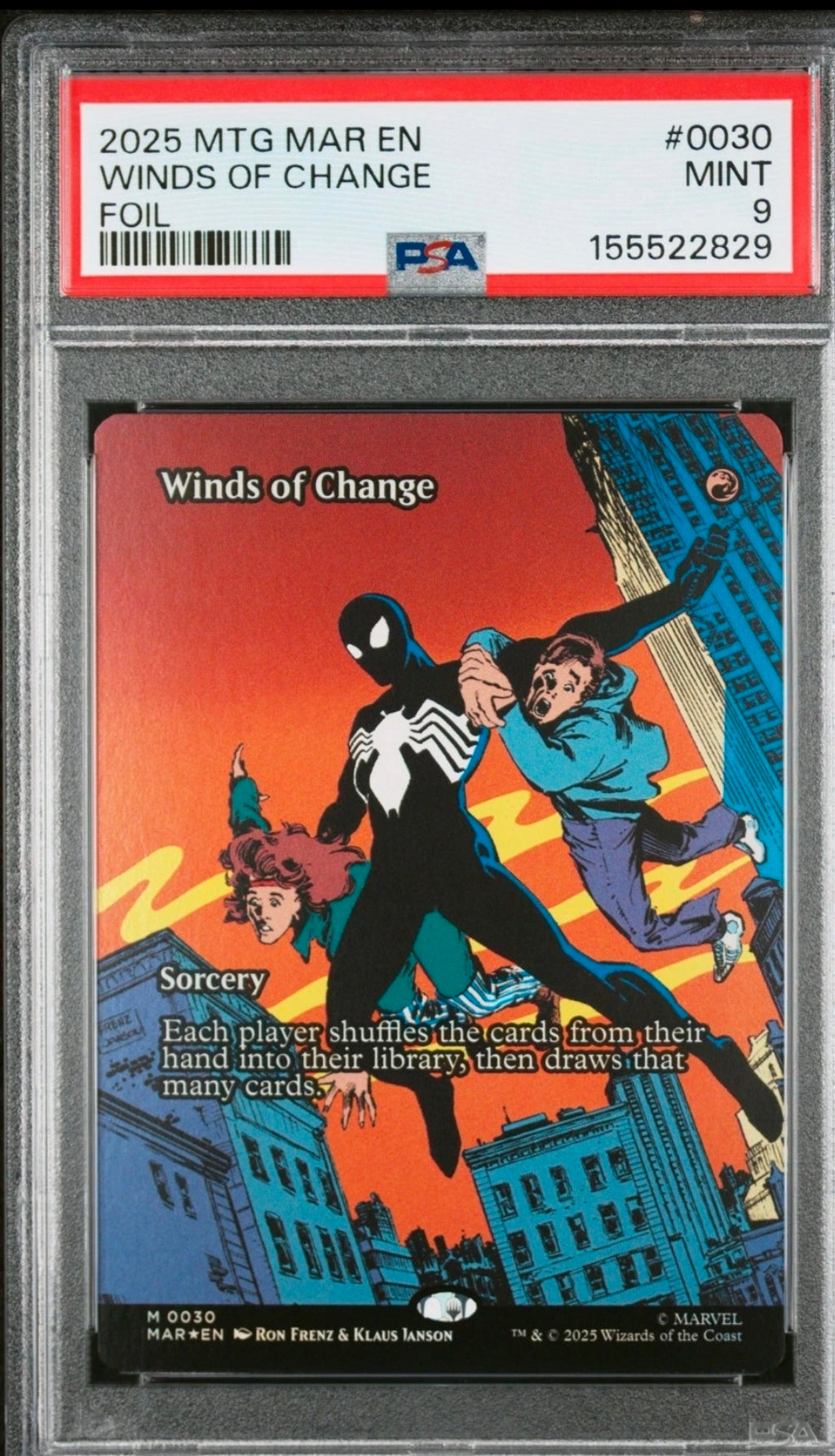 MTG 2025 MARVEL'S SPIDER-MAN: SOURCE MATERIAL FOIL #0030 WINDS OF CHANGE PSA 9