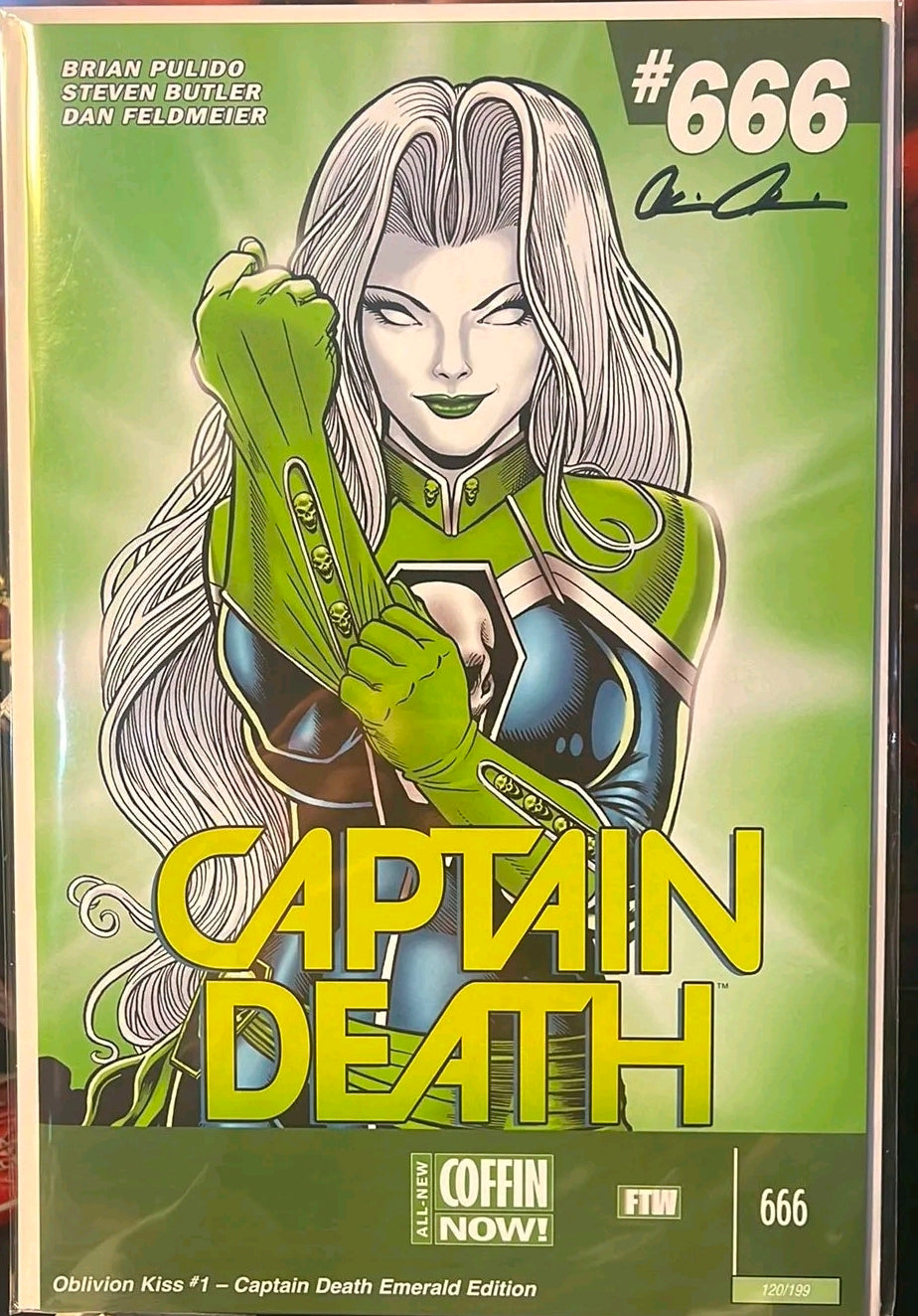 Lady Death Captain Death Signed  Oblivion Kiss #1 Emerald Edition